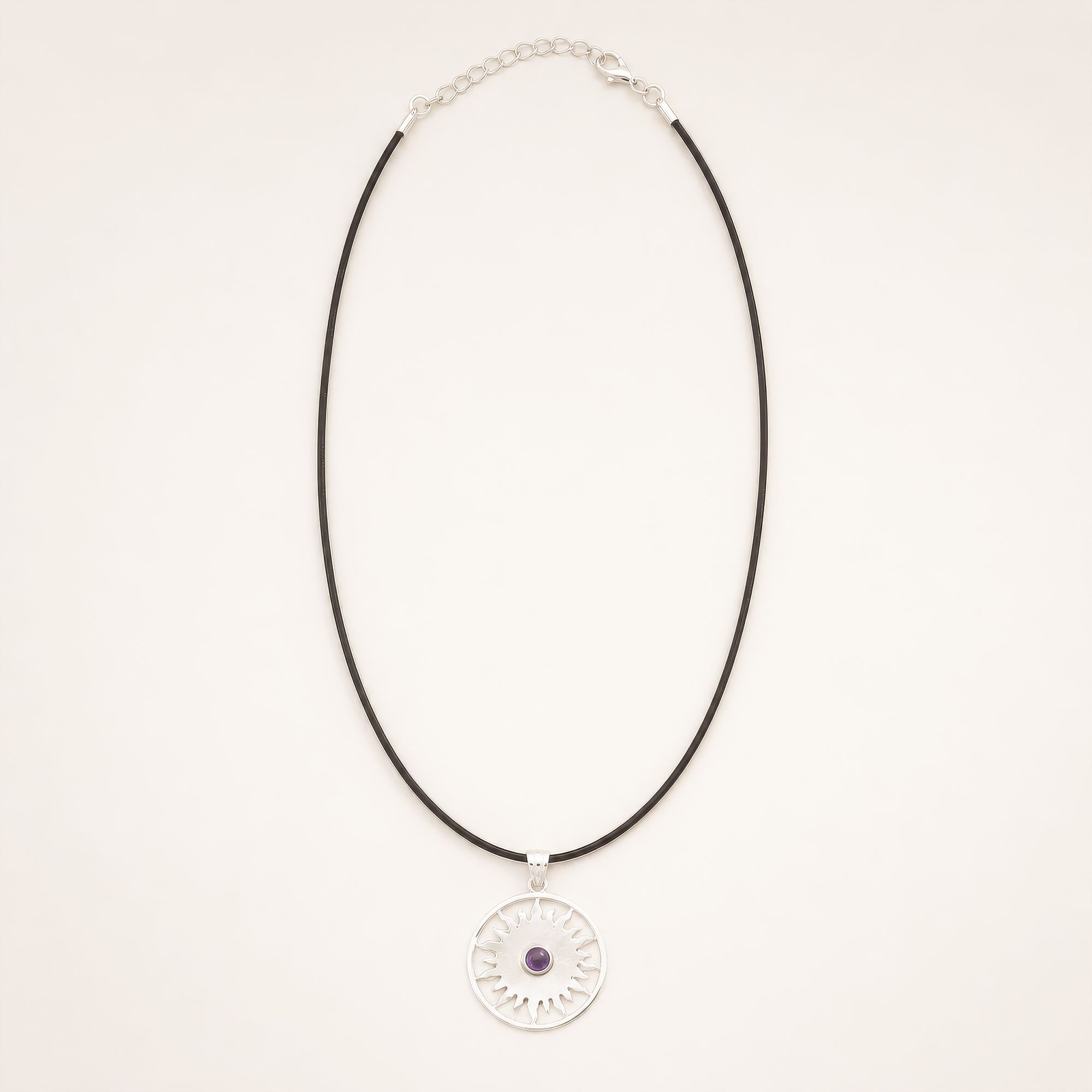 Pendentif Soleil en Améthyste Plaqué Argent – Collier Spirituel Cordon 45 cm – Image 2