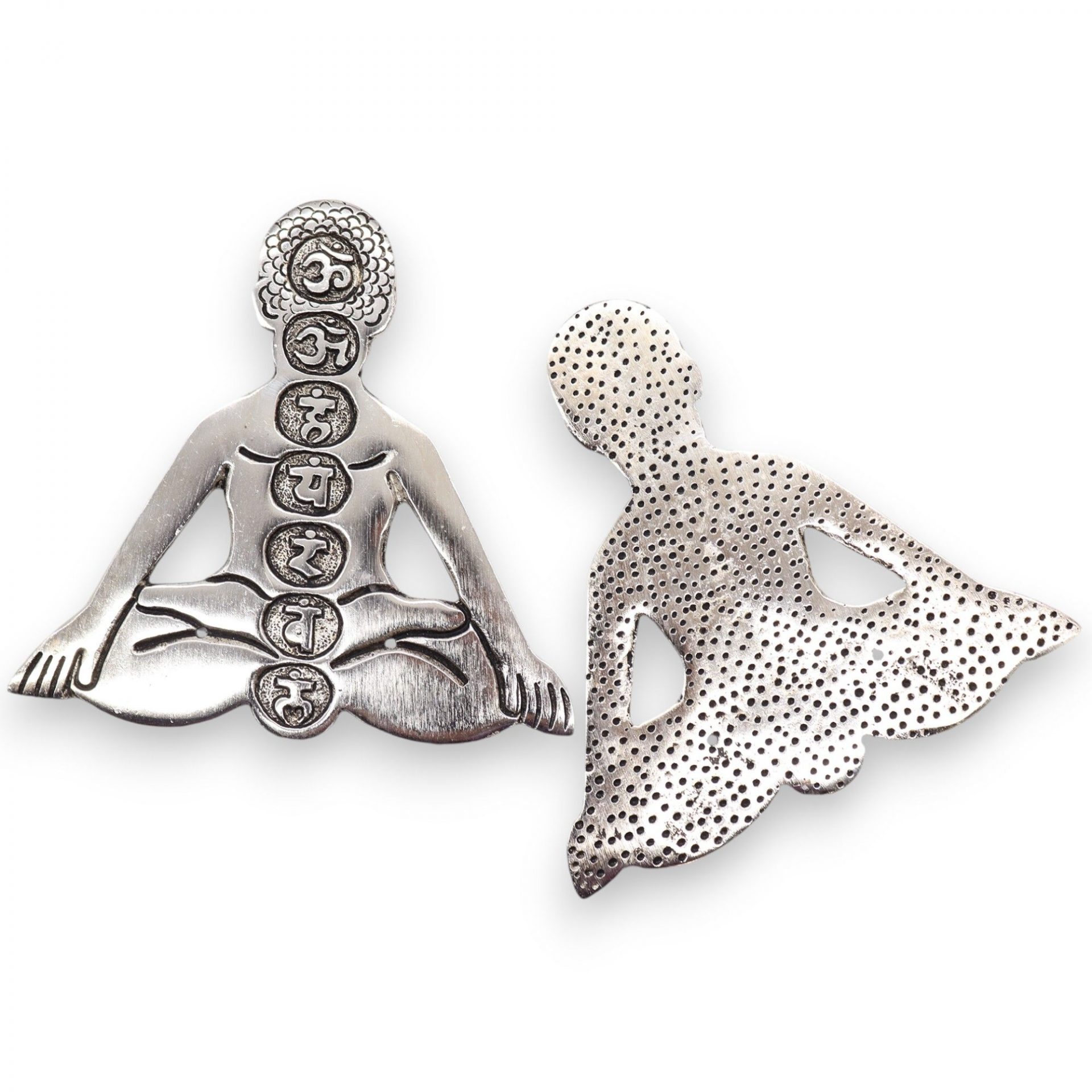 Porte-Encens Yoga Chakras en Aluminium Argenté 12 cm – Image 2