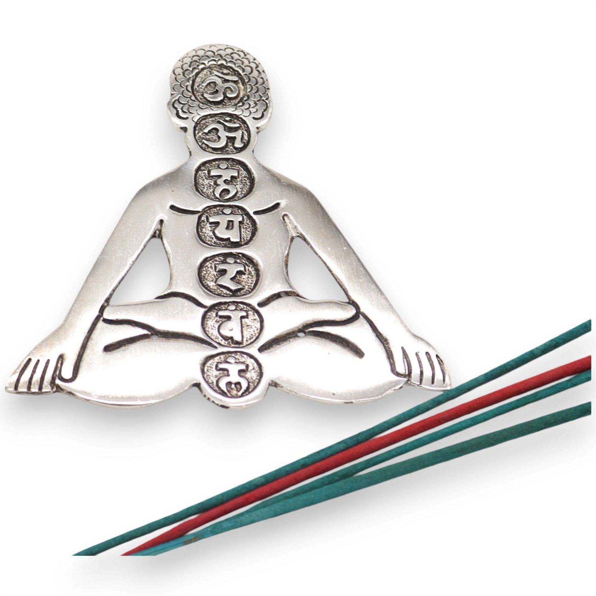 Porte-Encens Yoga Chakras en Aluminium Argenté 12 cm – Image 4