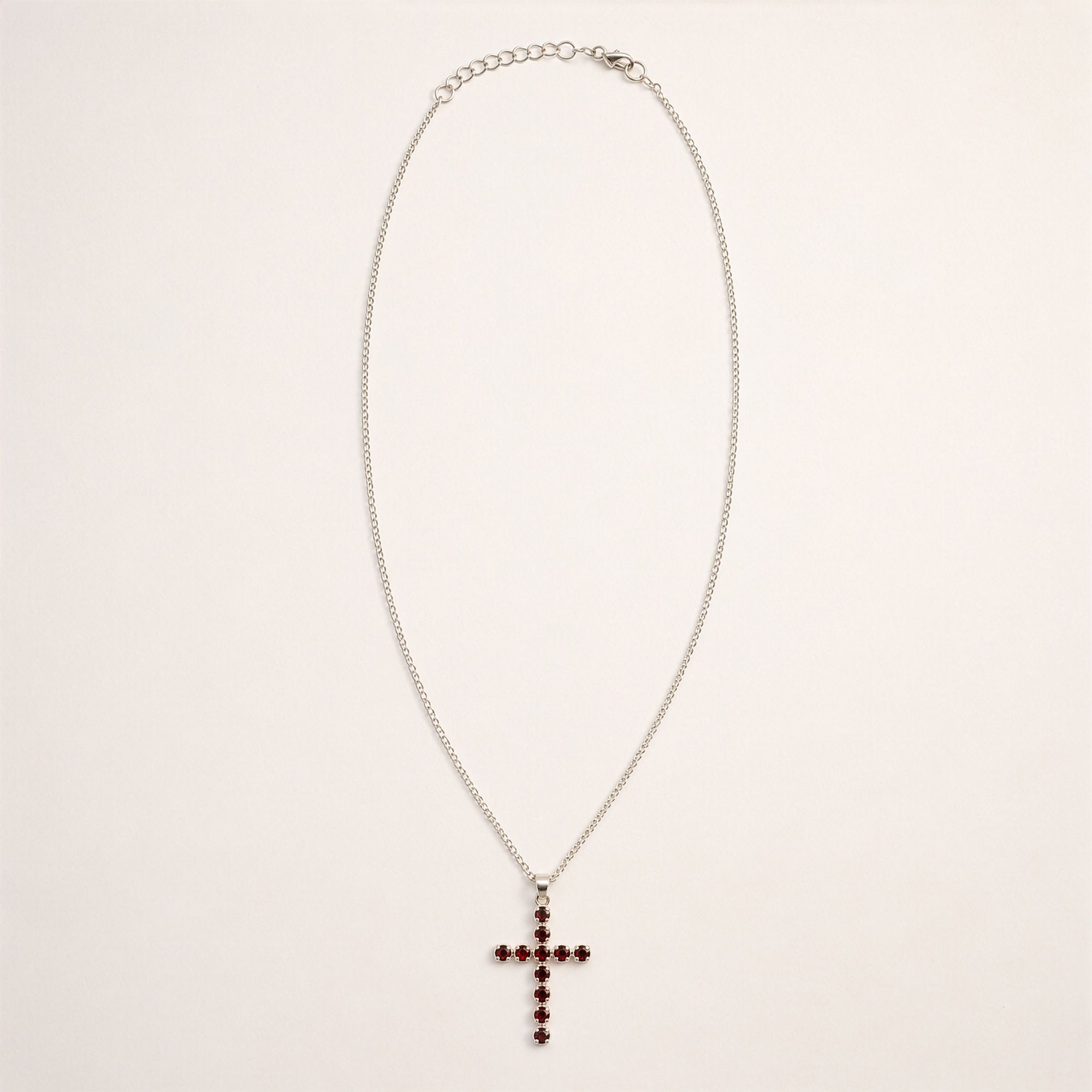 Pendentif Crucifix en Grenat Plaqué Argent – Collier avec Chaîne 45 cm – Image 2