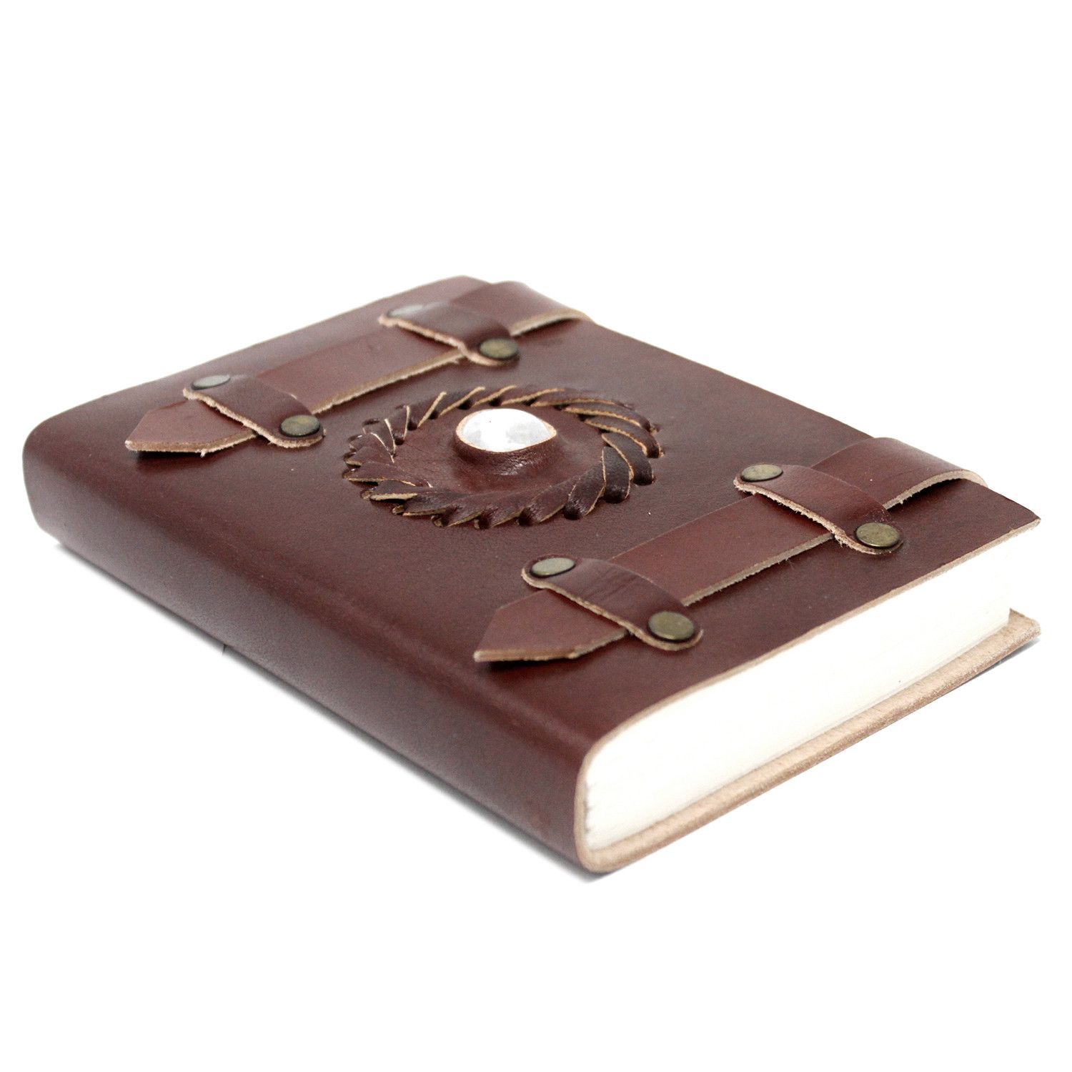 Carnet en Cuir avec Pierre de Lune et Lanières 15×10 cm – Grimoire, Journal Spirituel & Carnet d’Intentions – Image 2