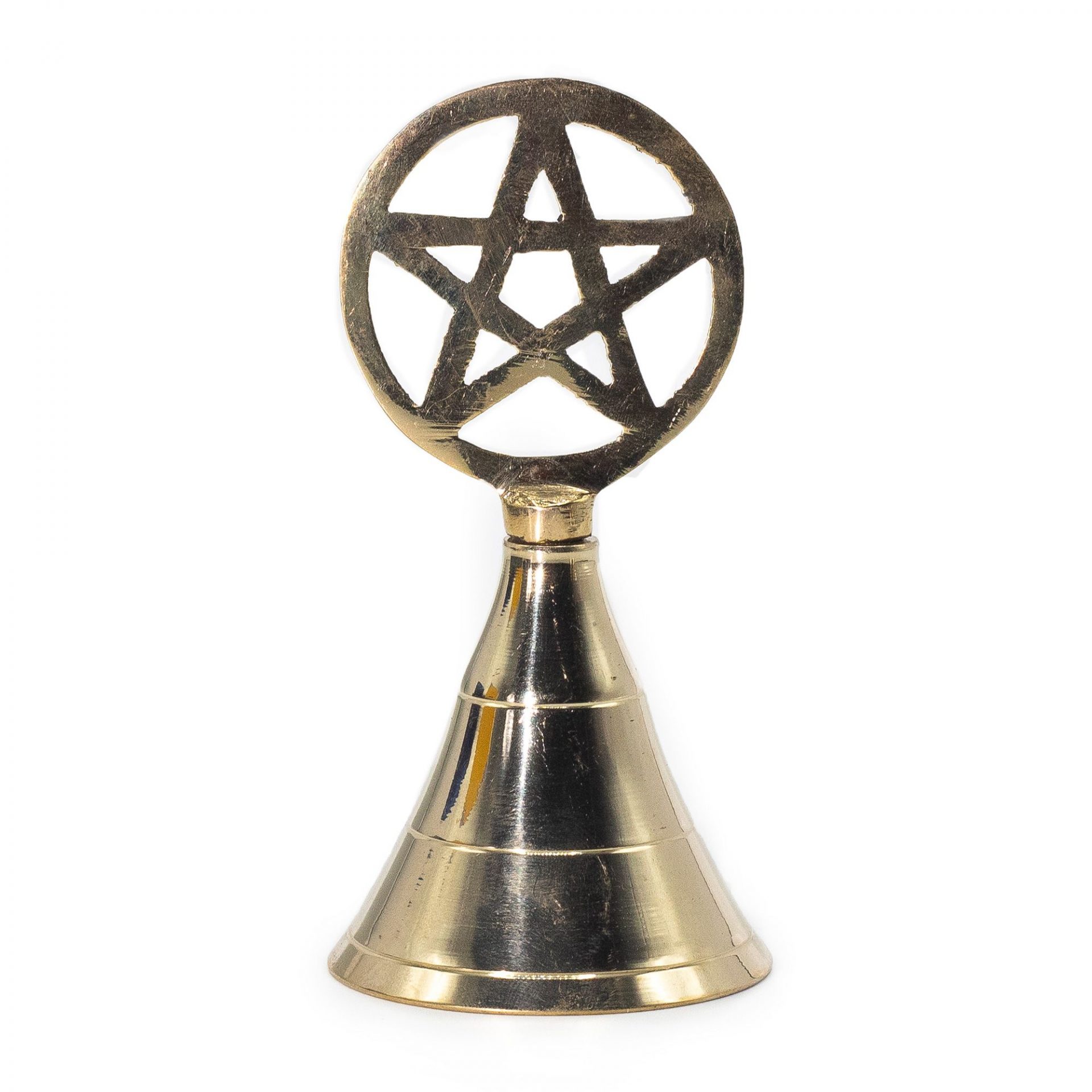 Cloche d’autel en laiton doré avec pentagramme ajouré, objet rituel ésotérique pour autel spirituel et méditation