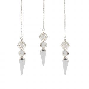 Pendule L'Architecte de la Clarté en cristal de roche à facettes, trois pièces géométriques – Lumen Arca
