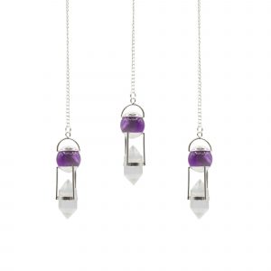 Pendule Chercheur de Vérité, globe en améthyste et pointe quartz clair double terminaison – Lumen Arca