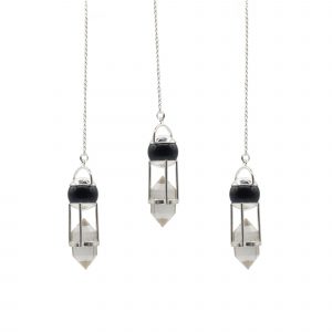 Voyant des Ombres – Globe Obsidienne & Quartz Clair Double Terminaison