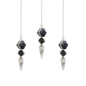 Le Portail Psychique – Pendule Trois Pierres : Fluorite, Labradorite & Pierre de Lune