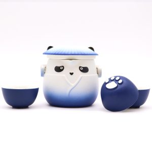 Service à thé panda complet, théière et trois tasses assorties