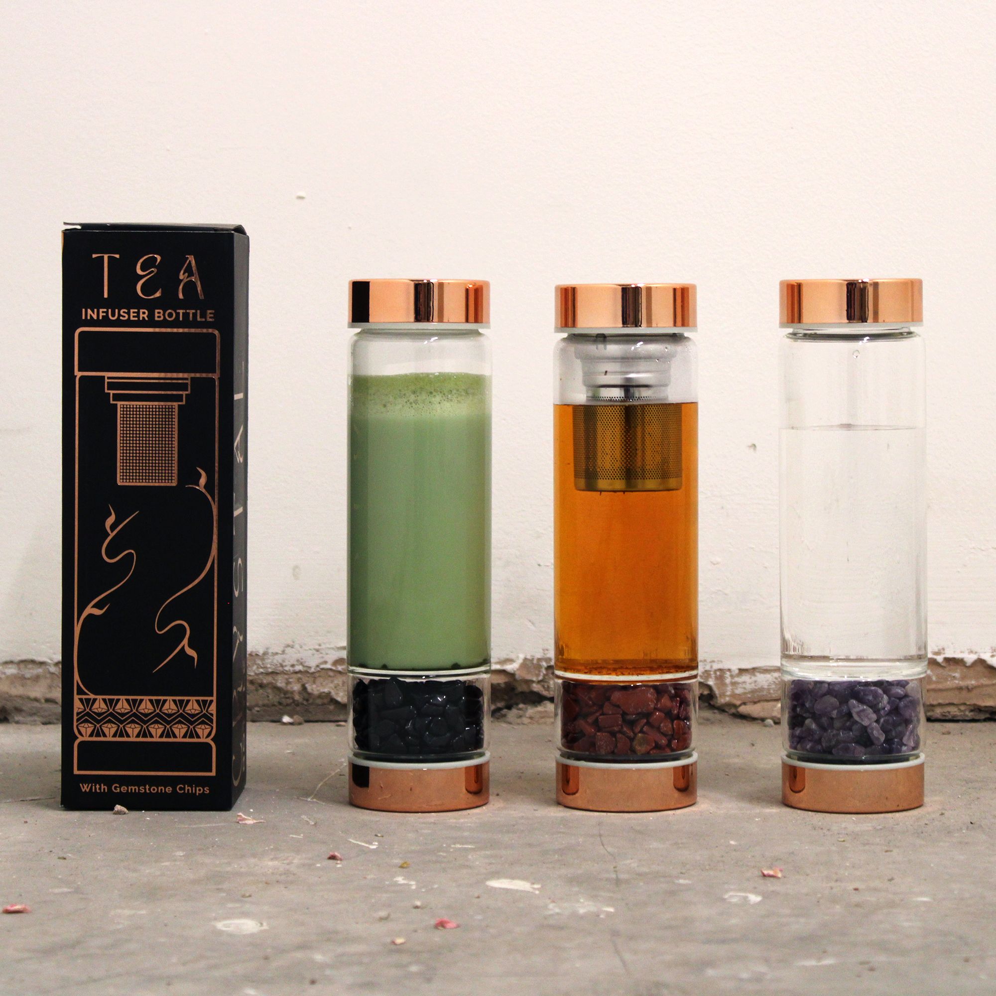 Bouteille Infuseur à Thé en Cristal et Onyx — Or Rose, 500 ml – Image 2