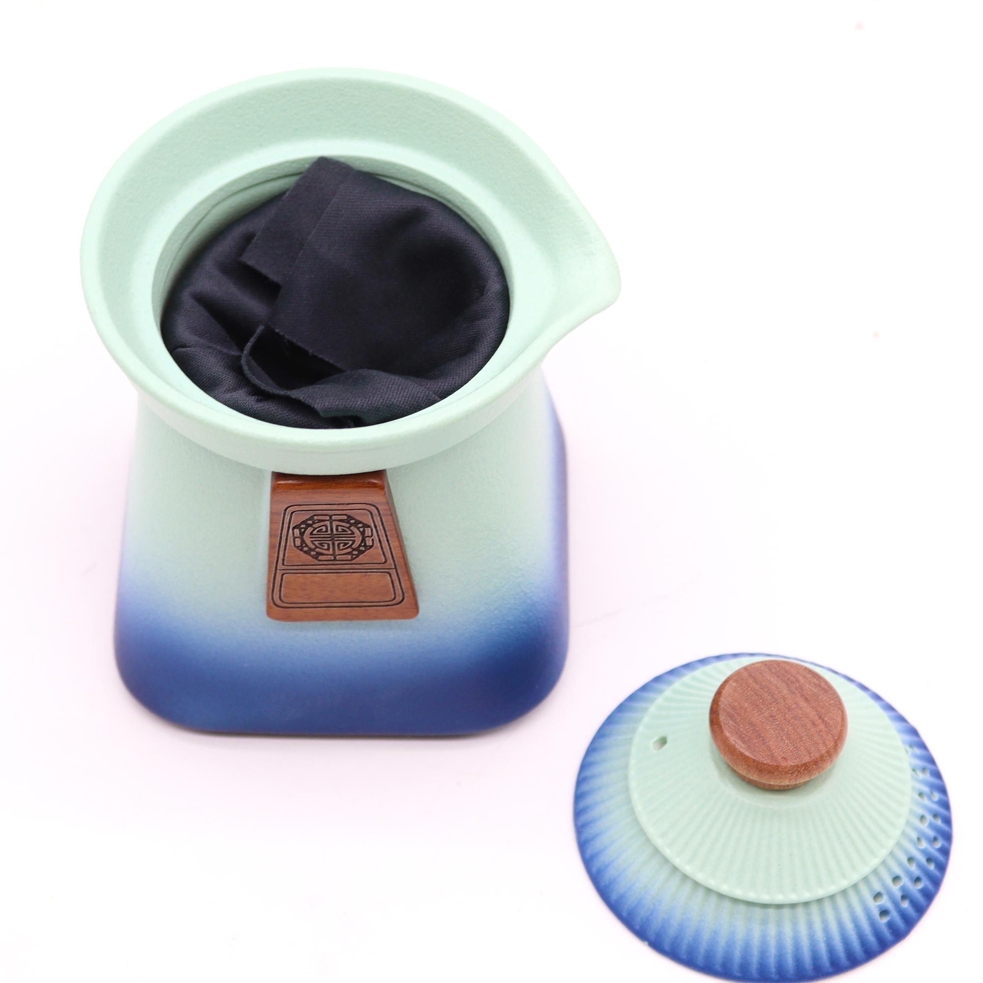 Service à Thé Pagode en Céramique, Ciel Bleu – Théière et 3 Tasses – Image 3