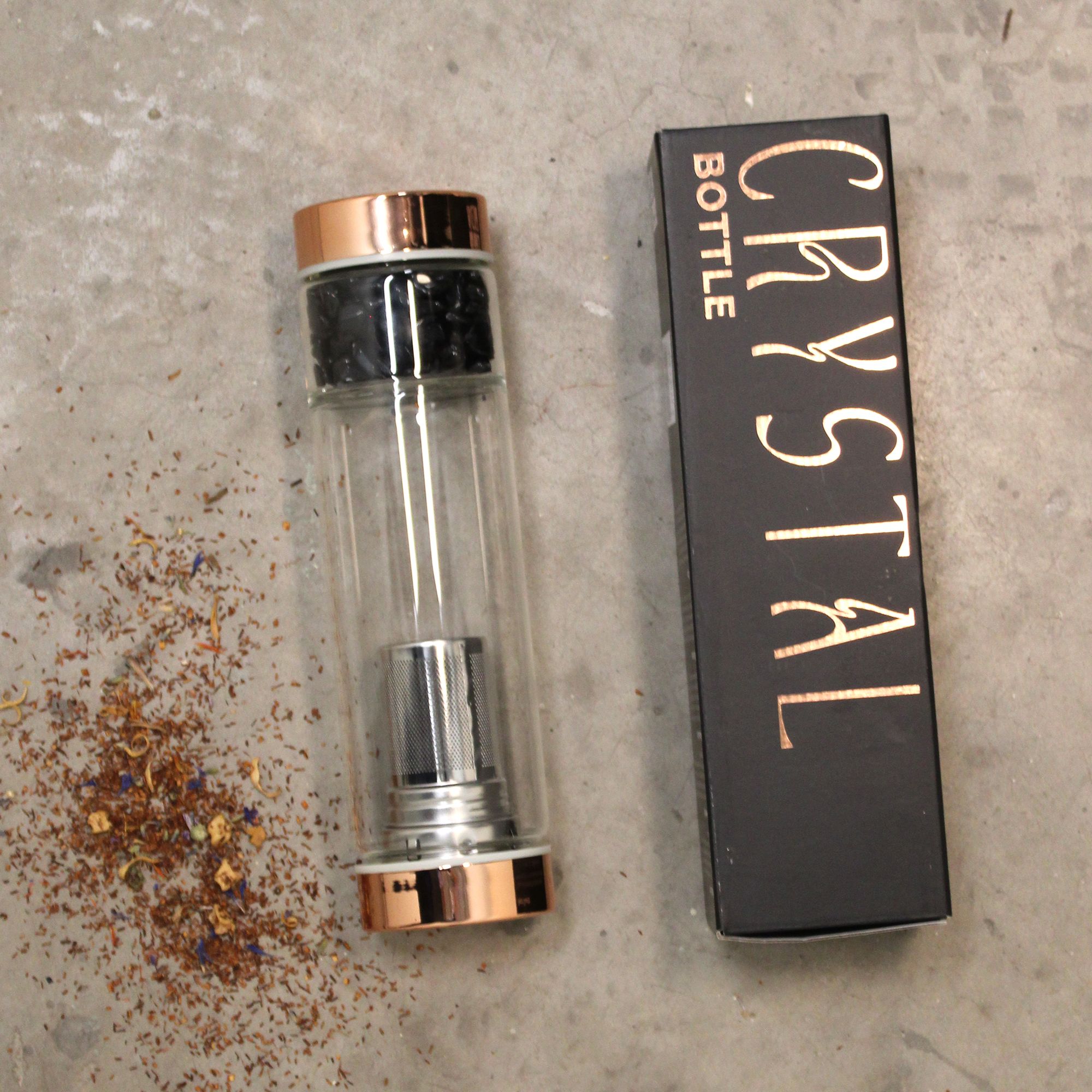 Bouteille Infuseur à Thé en Cristal et Onyx — Or Rose, 500 ml – Image 7