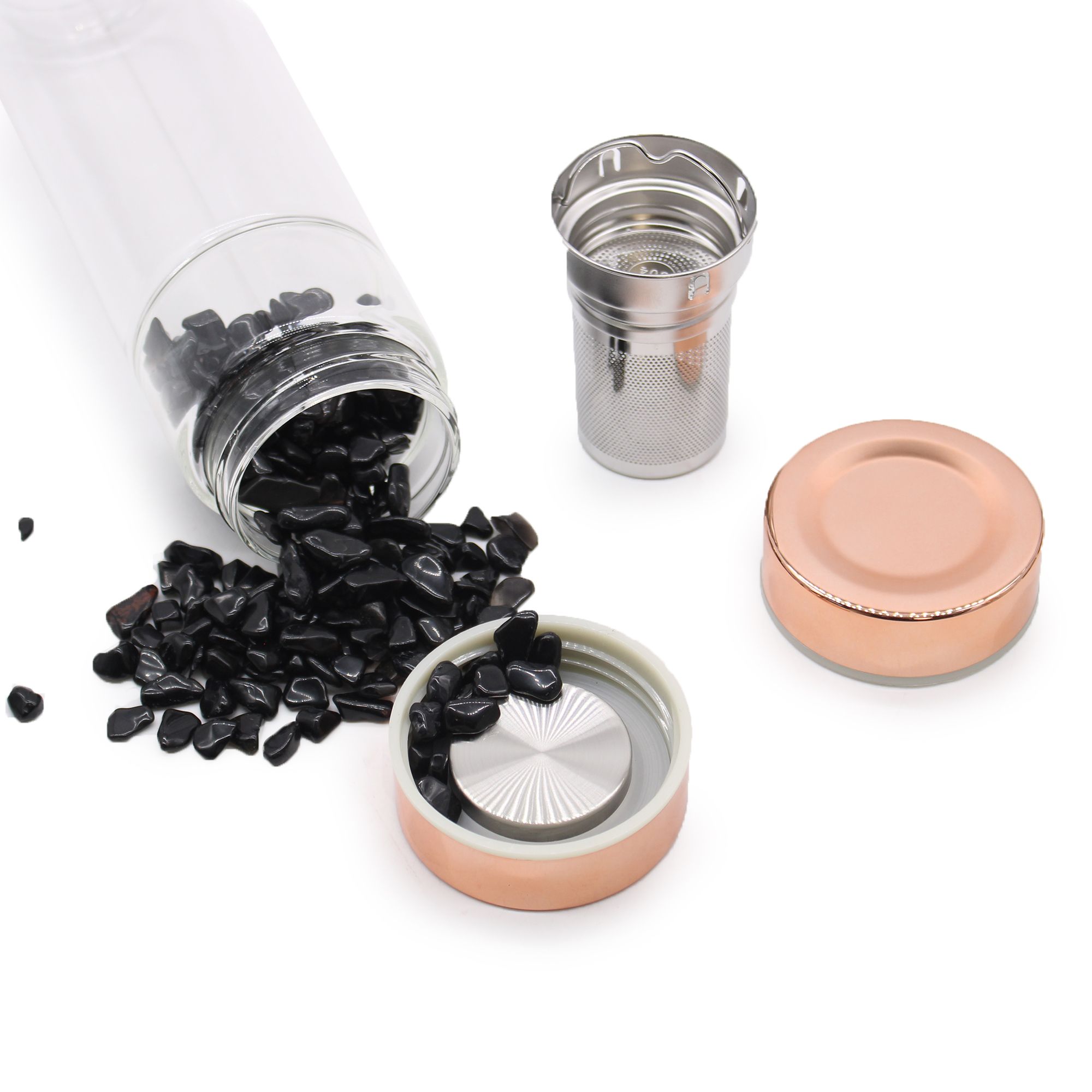 Bouteille Infuseur à Thé en Cristal et Onyx — Or Rose, 500 ml – Image 6