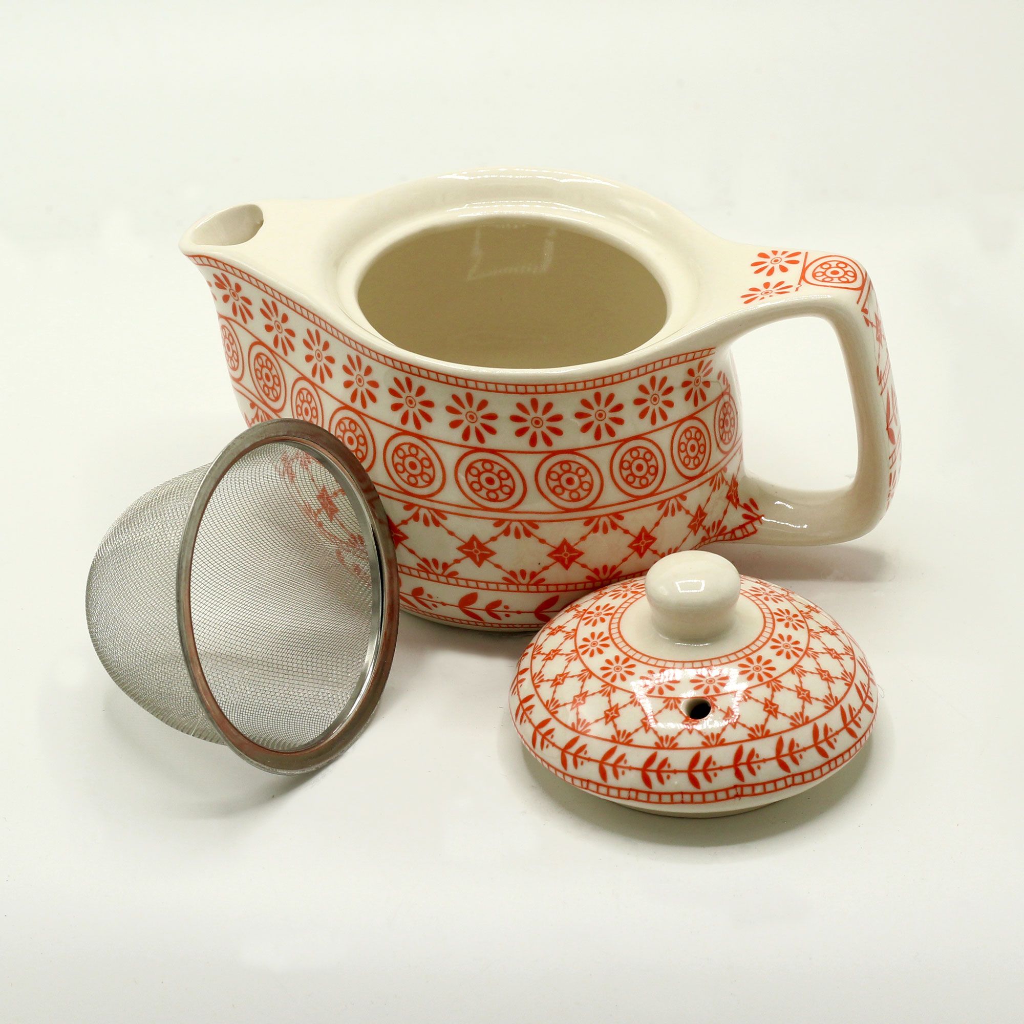 Petite théière en céramique motif géométrique ambré avec filtre métallique amovible - Lumen Arca