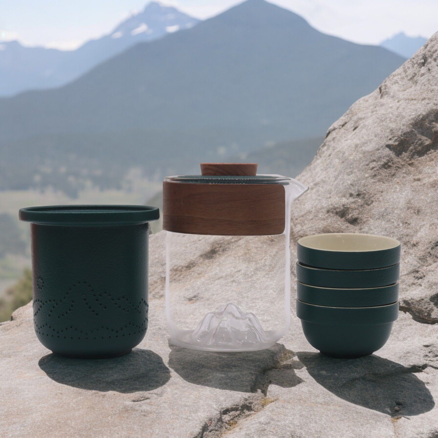 Service à Thé Montagne en Verre et Céramique – Format Voyage, 4 Tasses – Image 5