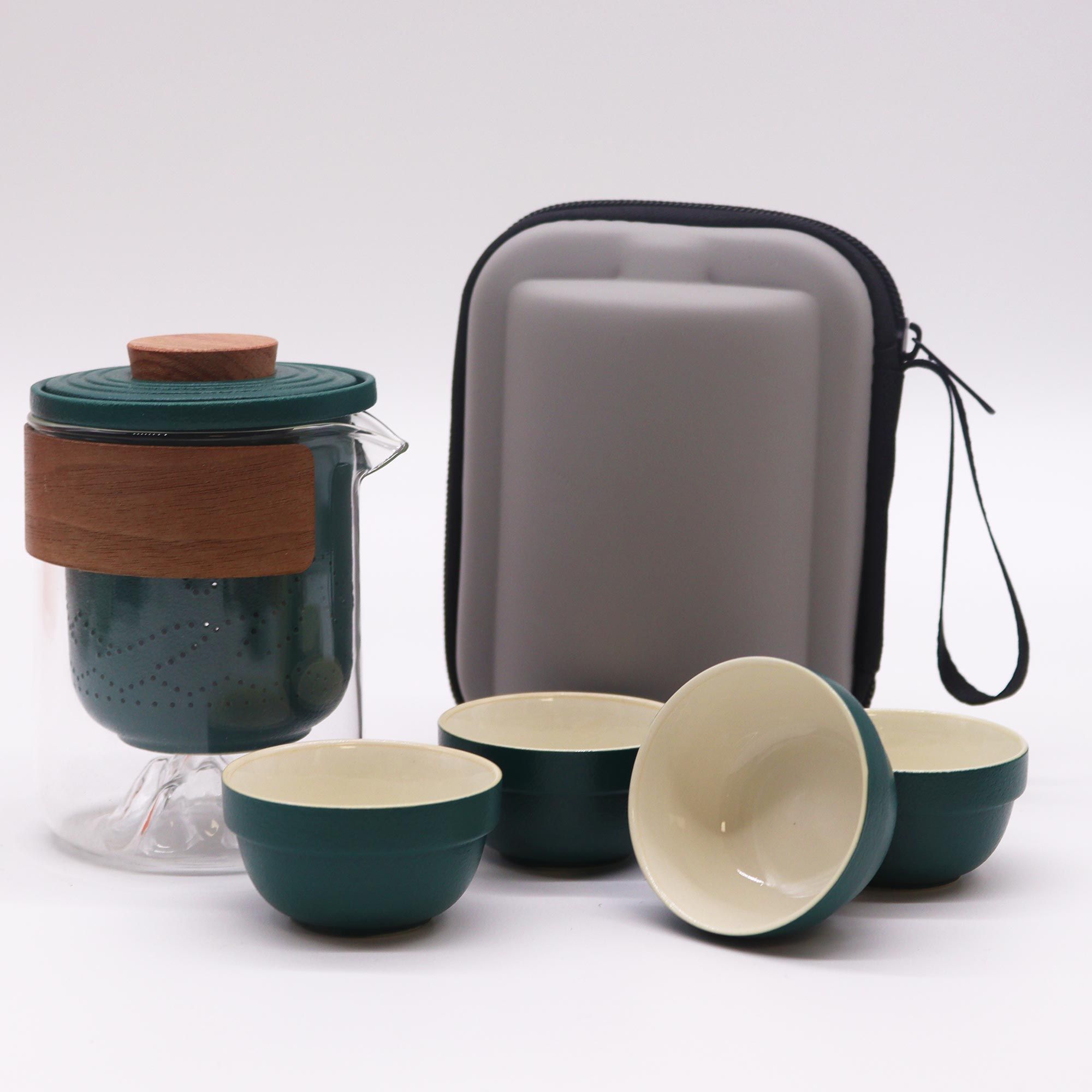 Service à Thé Montagne en Verre et Céramique – Format Voyage, 4 Tasses – Image 4