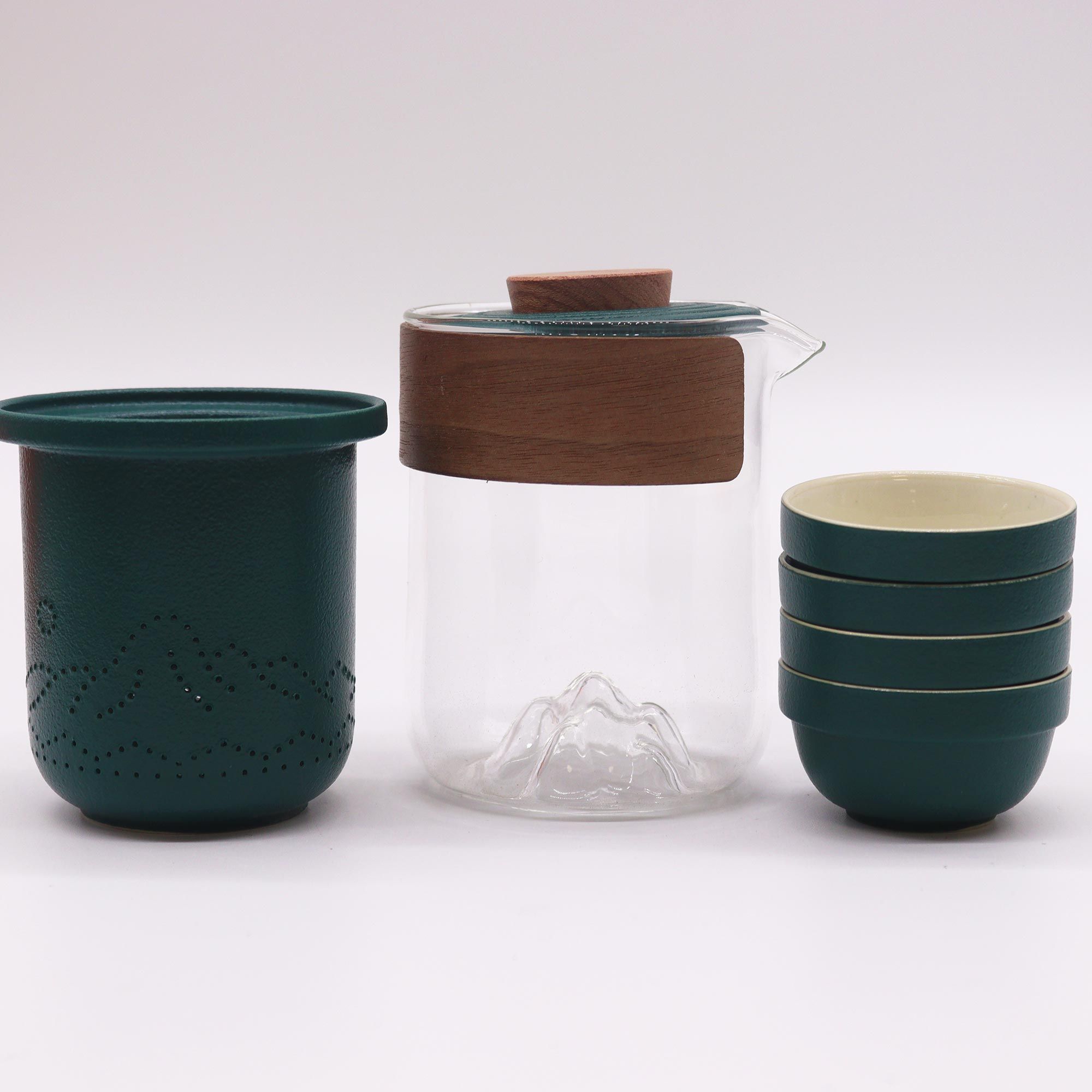 Service à Thé Montagne en Verre et Céramique – Format Voyage, 4 Tasses – Image 3