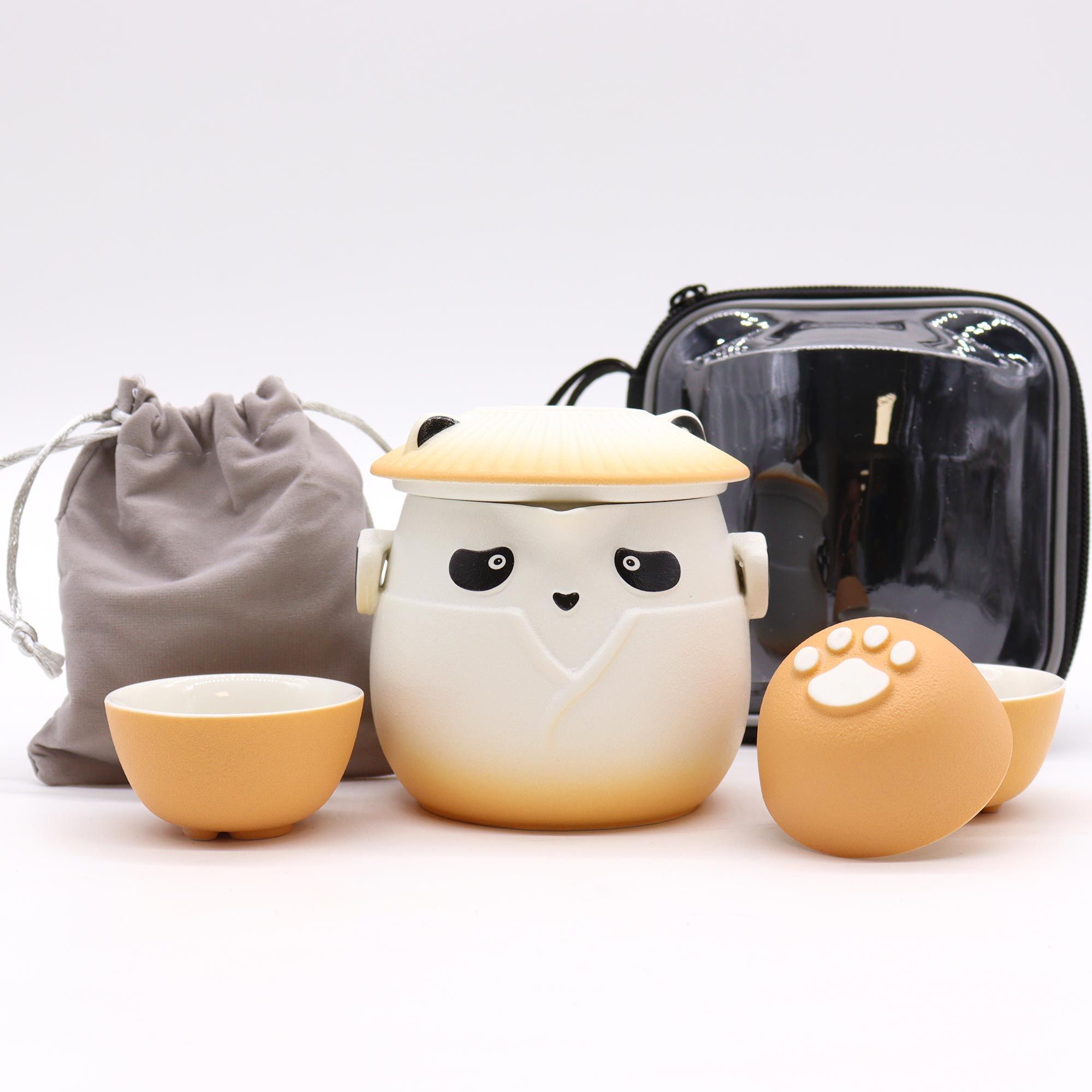 Service à Thé Panda Orange en Céramique – Théière et 3 Tasses – Image 3