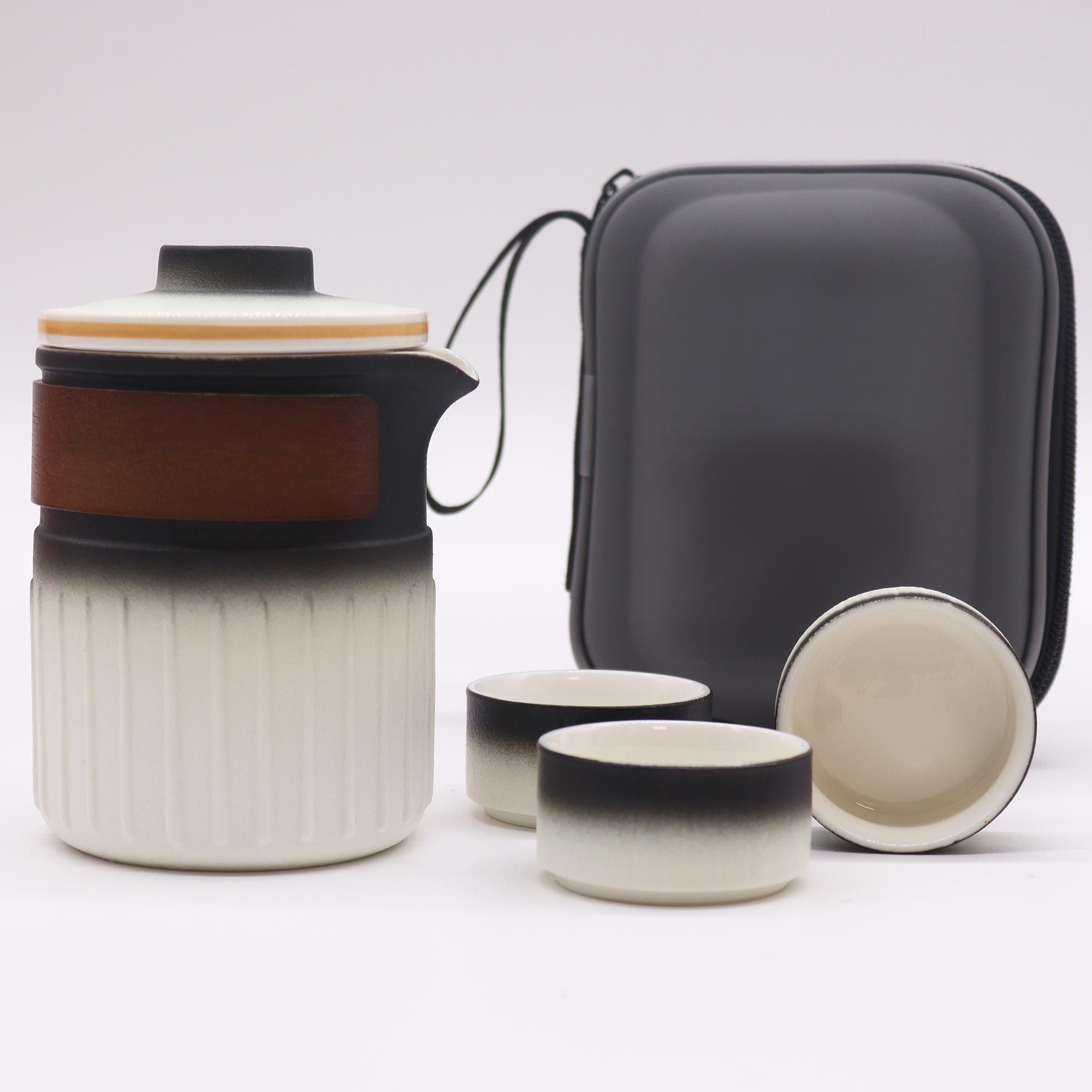 Service à Thé de Voyage, Dégradé Noir et Blanc – Théière et 3 Tasses – Image 3