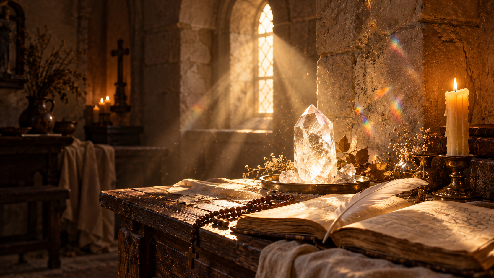 Thérèse d'Avila et le Château intérieur, cristal dans la lumière d'une cellule de couvent — Lumen Arca