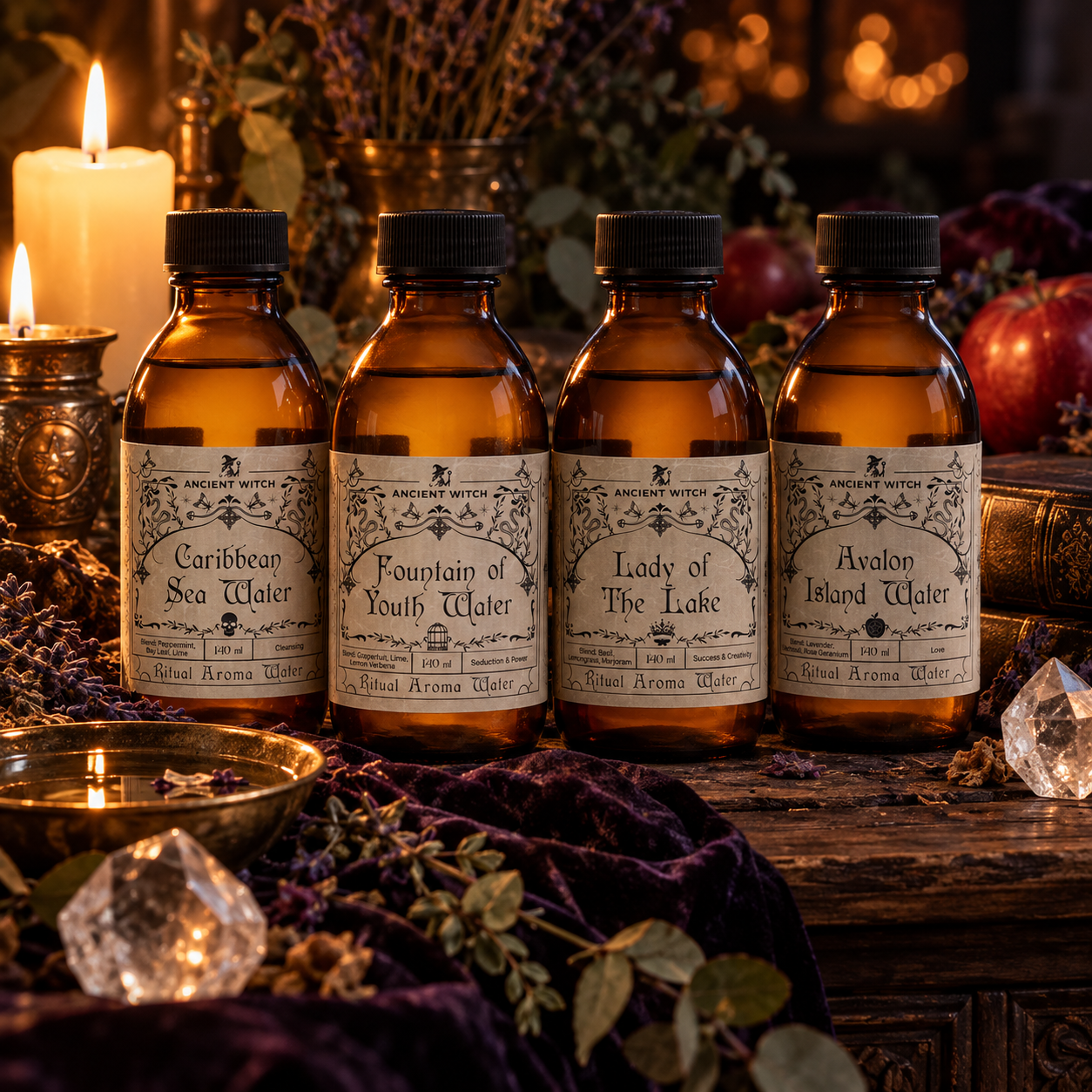 Coffret Les Quatre Sources Sacrées – 4 Eaux Rituelles de Sorcière