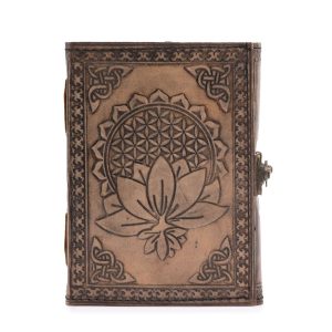 Carnet Lotus Mandala - Grimoire en Cuir Gris Antique, 200 Pages