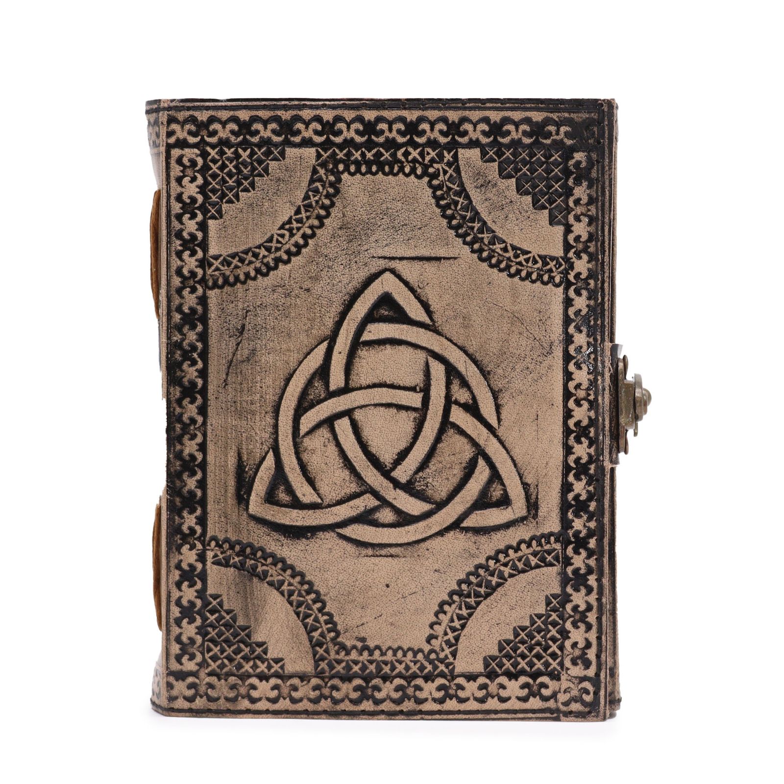 Carnet Triquetra, grimoire en cuir véritable 200 pages
